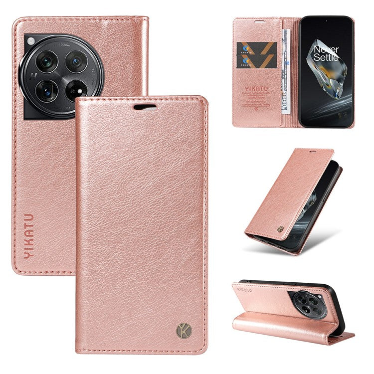 YIKATU YK-006 For OnePlus 12 5G Wallet Case Magnetic Closing Leather Phone Cover - Rose Gold