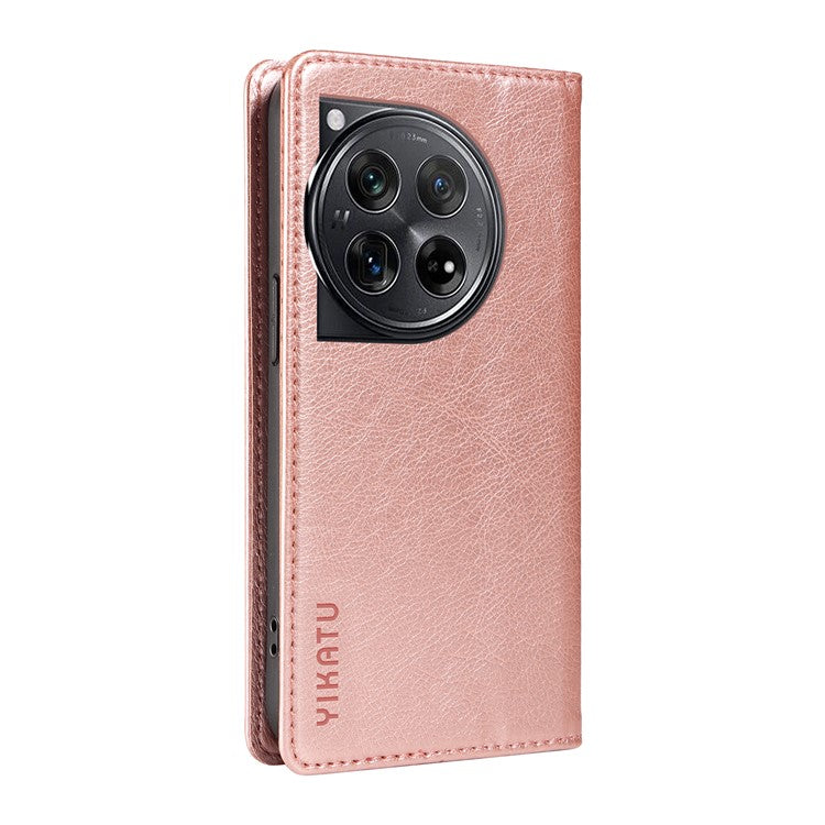 YIKATU YK-006 For OnePlus 12 5G Wallet Case Magnetic Closing Leather Phone Cover - Rose Gold