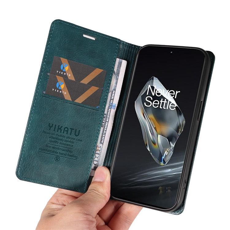 YIKATU YK-006 For OnePlus 12 5G Wallet Case Magnetic Closing Leather Phone Cover - Blue