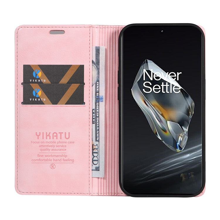 YIKATU YK-006 For OnePlus 12 5G Wallet Case Magnetic Closing Leather Phone Cover - Pink