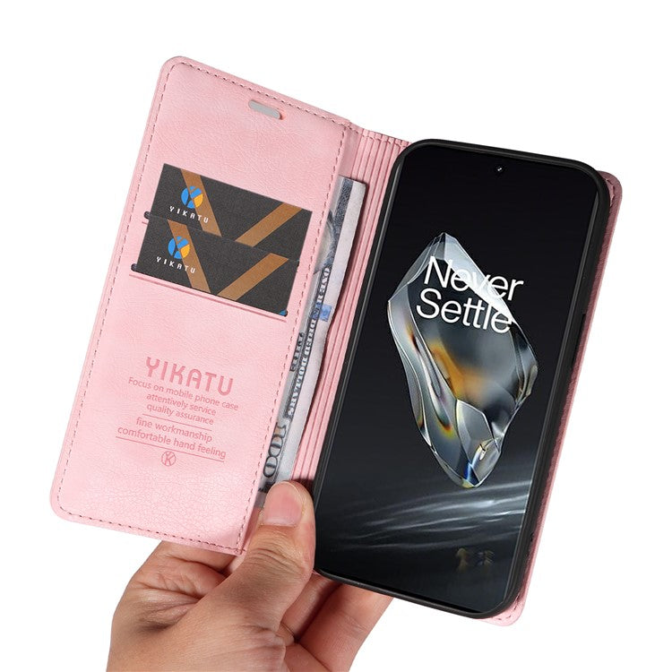 YIKATU YK-006 For OnePlus 12 5G Wallet Case Magnetic Closing Leather Phone Cover - Pink