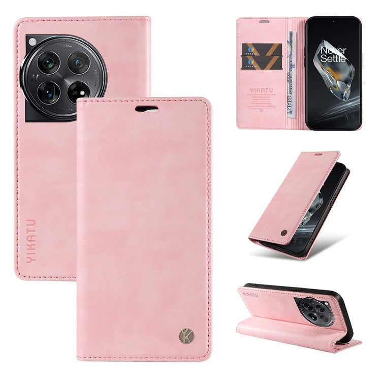 YIKATU YK-006 For OnePlus 12 5G Wallet Case Magnetic Closing Leather Phone Cover - Pink