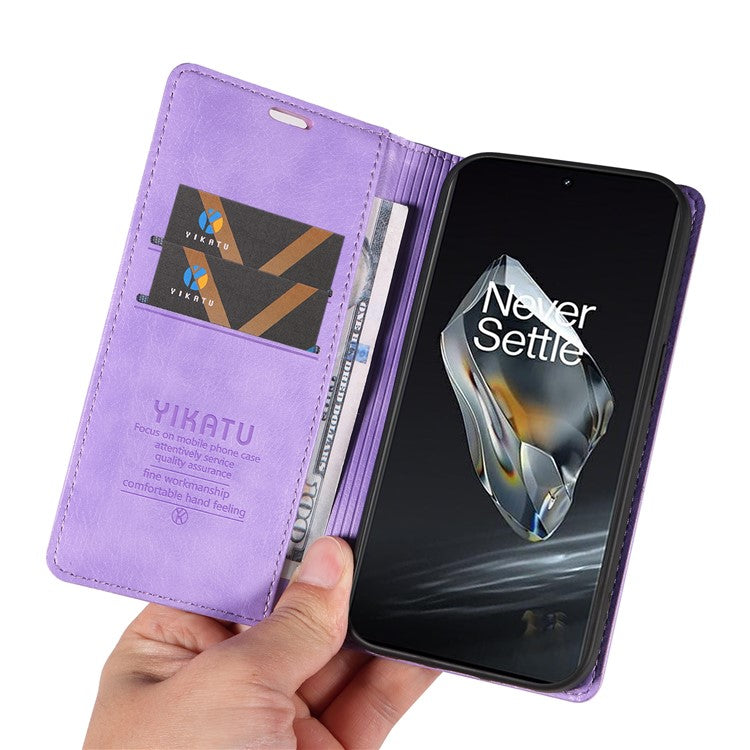 YIKATU YK-006 For OnePlus 12 5G Wallet Case Magnetic Closing Leather Phone Cover - Purple