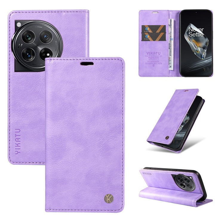 YIKATU YK-006 For OnePlus 12 5G Wallet Case Magnetic Closing Leather Phone Cover - Purple
