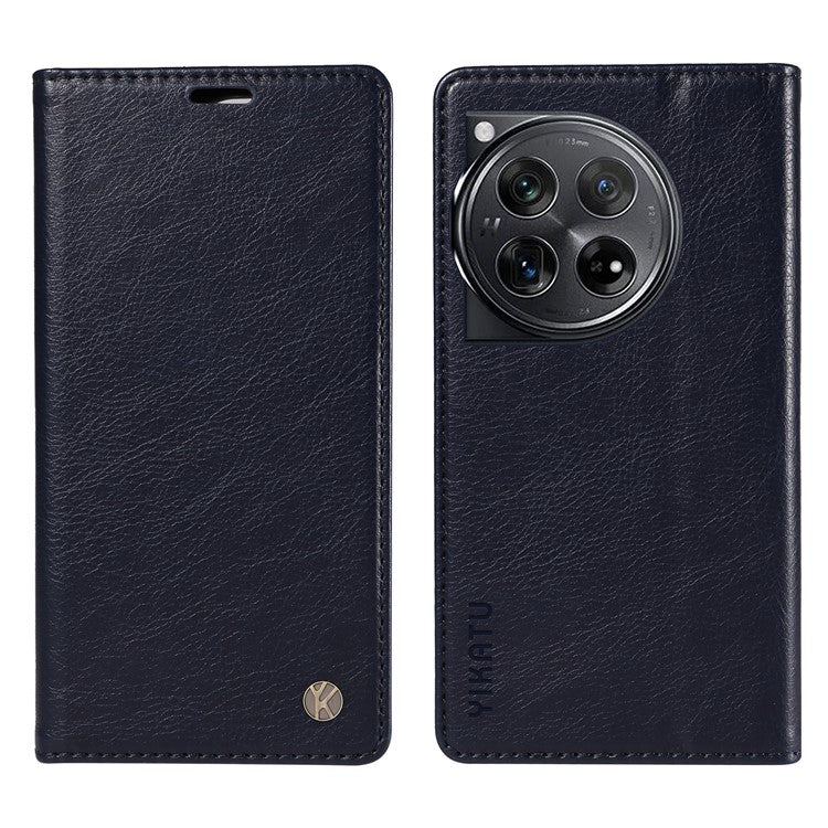 YIKATU YK-006 For OnePlus 12 5G Wallet Case Magnetic Closing Leather Phone Cover - Navy Blue
