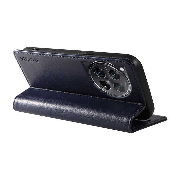 YIKATU YK-006 For OnePlus 12 5G Wallet Case Magnetic Closing Leather Phone Cover - Navy Blue