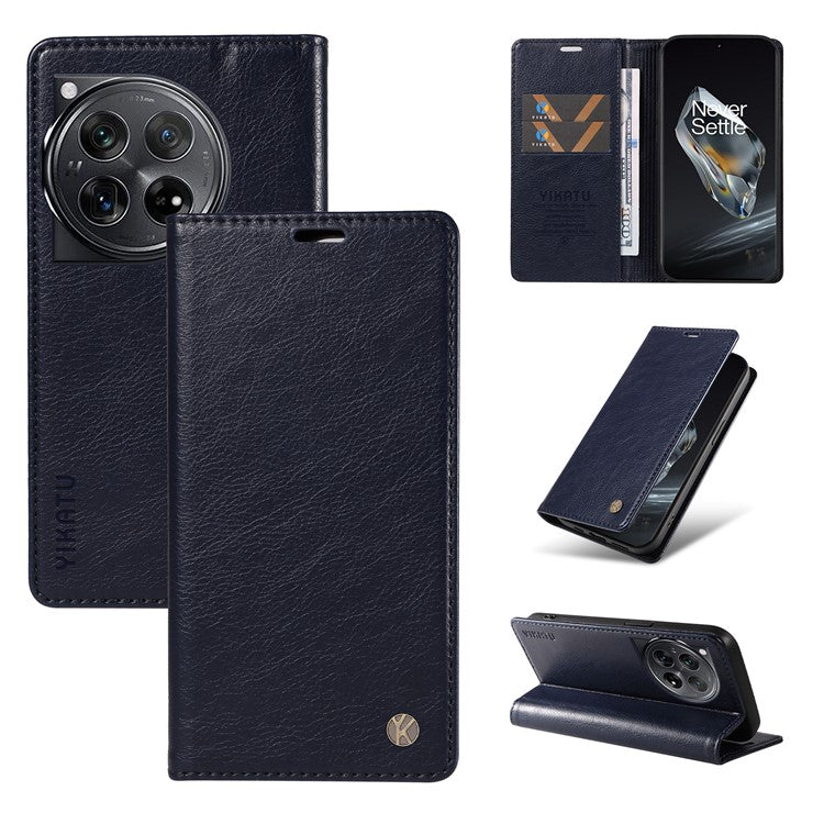 YIKATU YK-006 For OnePlus 12 5G Wallet Case Magnetic Closing Leather Phone Cover - Navy Blue
