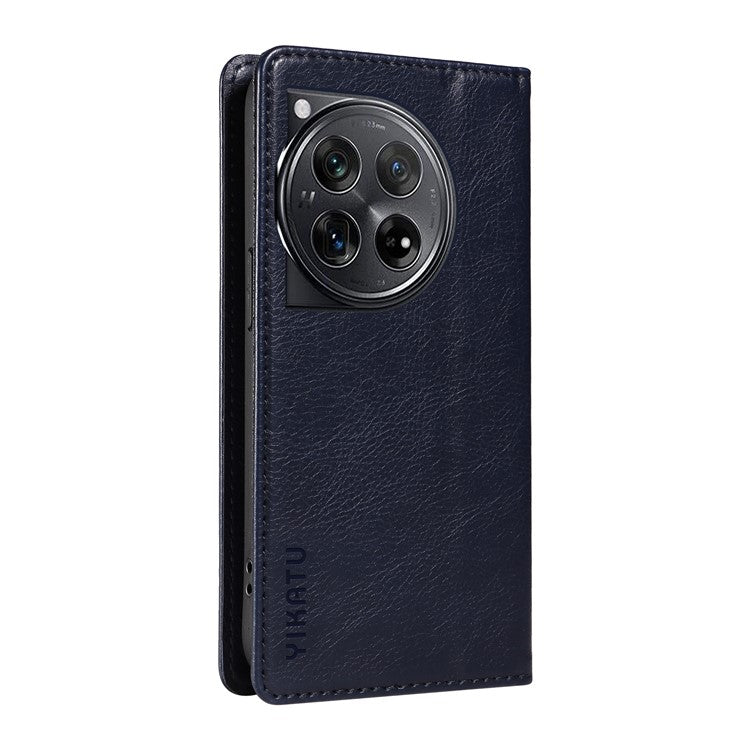 YIKATU YK-006 For OnePlus 12 5G Wallet Case Magnetic Closing Leather Phone Cover - Navy Blue