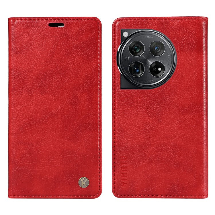 YIKATU YK-006 For OnePlus 12 5G Wallet Case Magnetic Closing Leather Phone Cover - Red