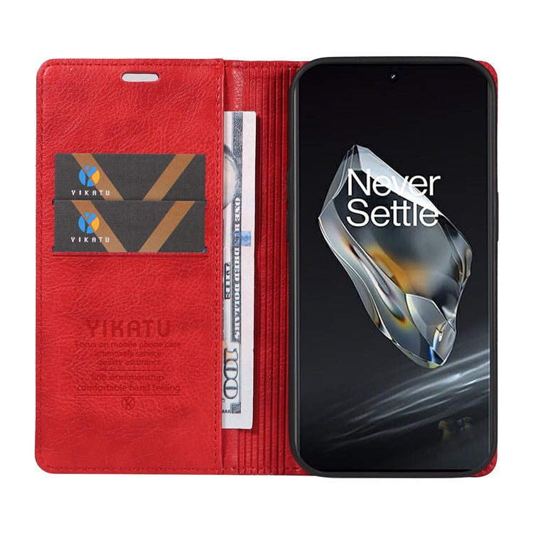 YIKATU YK-006 For OnePlus 12 5G Wallet Case Magnetic Closing Leather Phone Cover - Red