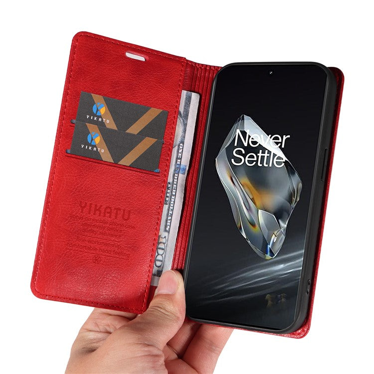YIKATU YK-006 For OnePlus 12 5G Wallet Case Magnetic Closing Leather Phone Cover - Red