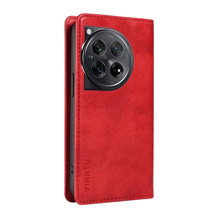 YIKATU YK-006 For OnePlus 12 5G Wallet Case Magnetic Closing Leather Phone Cover - Red