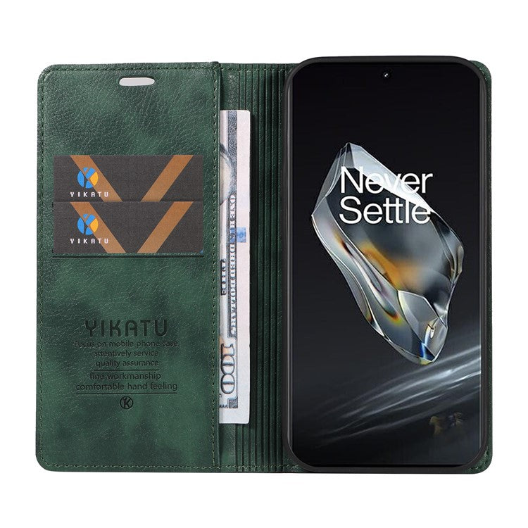 YIKATU YK-006 For OnePlus 12 5G Wallet Case Magnetic Closing Leather Phone Cover - Green