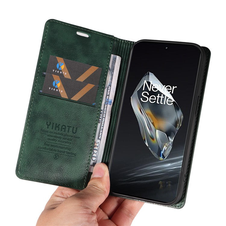 YIKATU YK-006 For OnePlus 12 5G Wallet Case Magnetic Closing Leather Phone Cover - Green