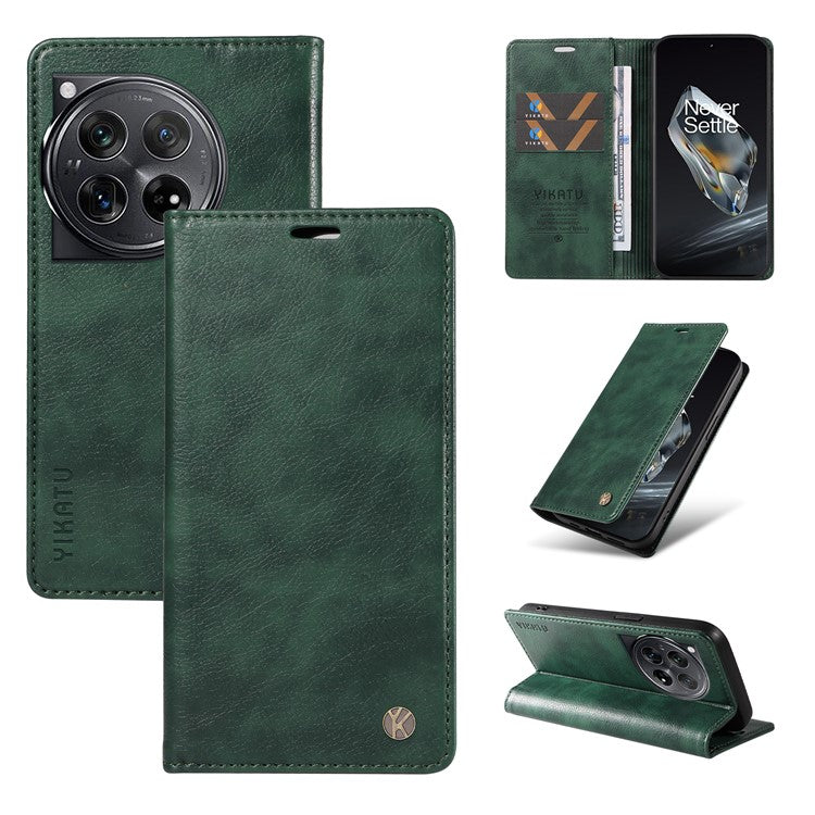 YIKATU YK-006 For OnePlus 12 5G Wallet Case Magnetic Closing Leather Phone Cover - Green