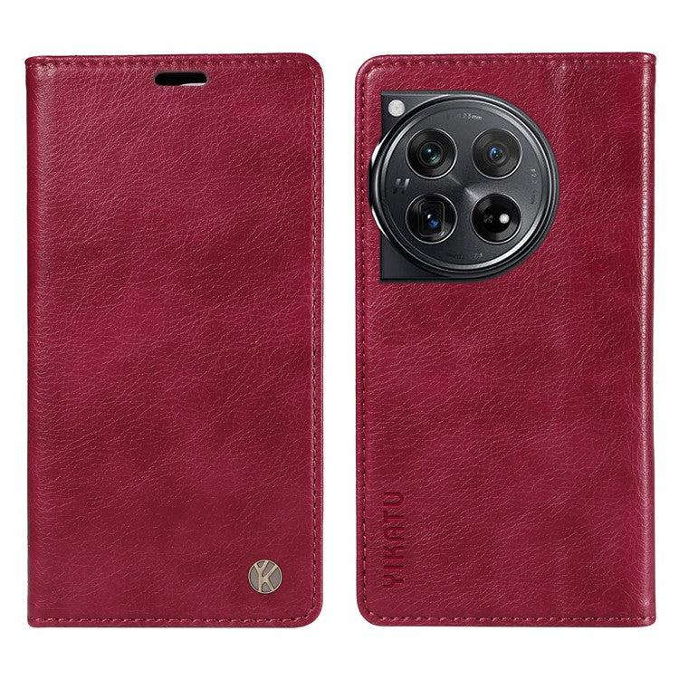 YIKATU YK-006 For OnePlus 12 5G Wallet Case Magnetic Closing Leather Phone Cover - Wine Red