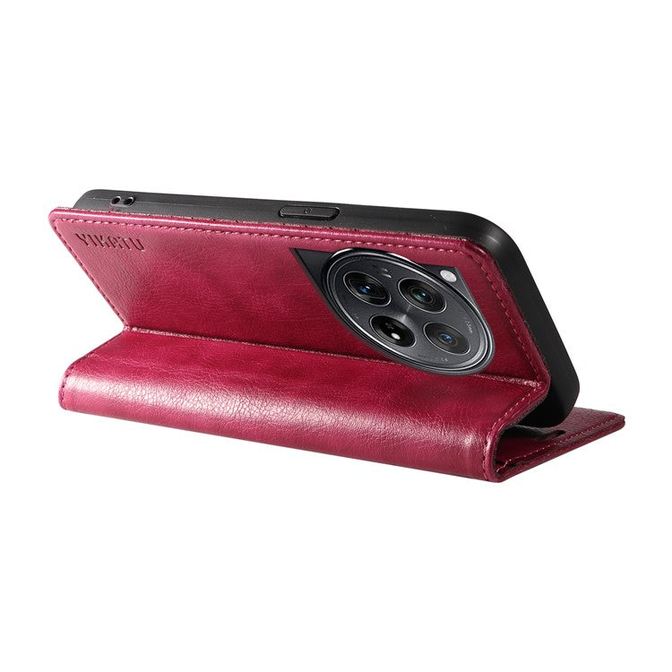 YIKATU YK-006 For OnePlus 12 5G Wallet Case Magnetic Closing Leather Phone Cover - Wine Red