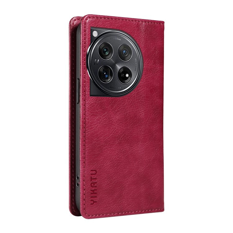 YIKATU YK-006 For OnePlus 12 5G Wallet Case Magnetic Closing Leather Phone Cover - Wine Red