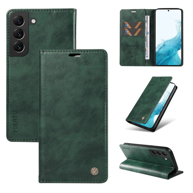 YIKATU YK-006 For Samsung Galaxy S22+ 5G Case Litchi Texture Ultra Thin Card Slots Phone Cover - Green