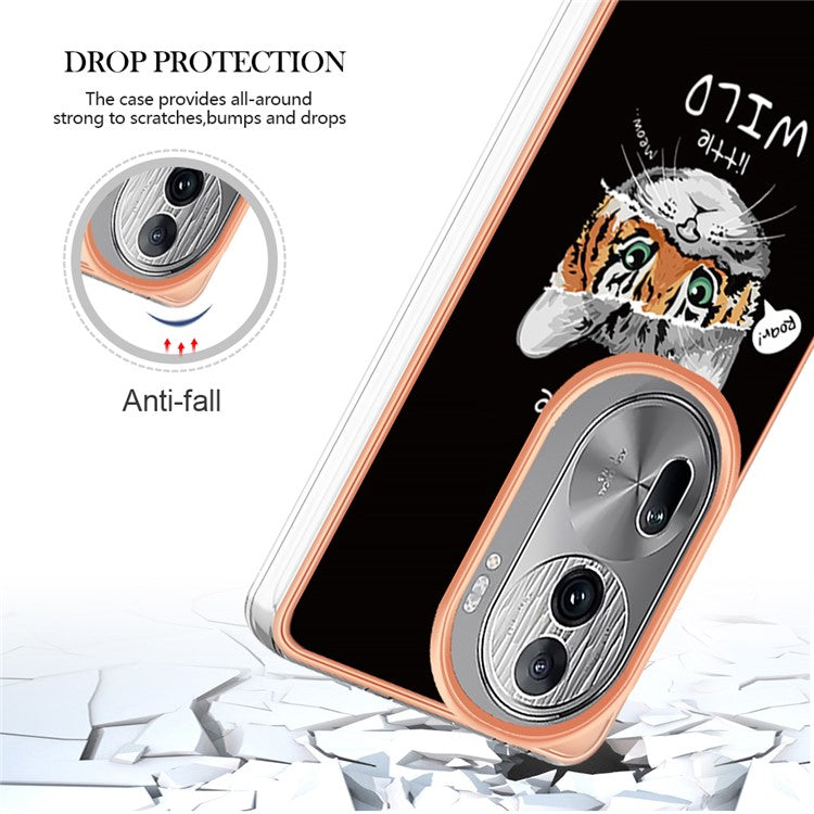 YB IMD Series-19 Style-D For Oppo Reno11 Pro 5G (Global) Electroplated Case TPU Pattern Print Back Phone Cover - Cat  /  Tiger