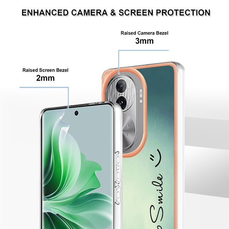 YB IMD Series-19 Style-D For Oppo Reno11 Pro 5G (Global) Electroplated Case TPU Pattern Print Back Phone Cover - Keep Smile