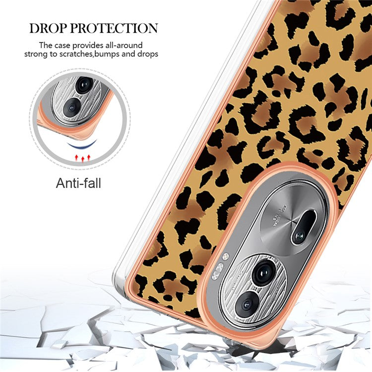 YB IMD Series-19 Style-D For Oppo Reno11 Pro 5G (Global) Electroplated Case TPU Pattern Print Back Phone Cover - Leopard Print