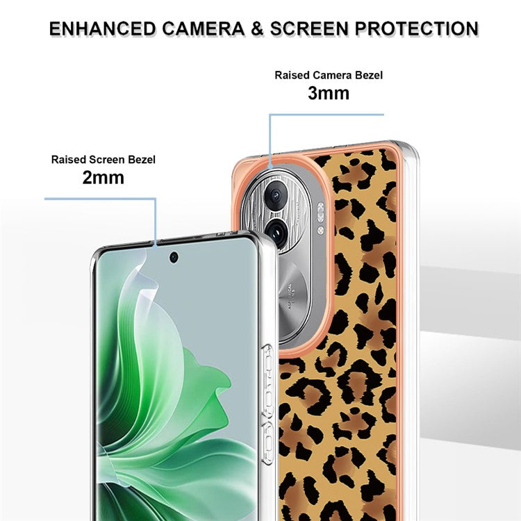 YB IMD Series-19 Style-D For Oppo Reno11 Pro 5G (Global) Electroplated Case TPU Pattern Print Back Phone Cover - Leopard Print