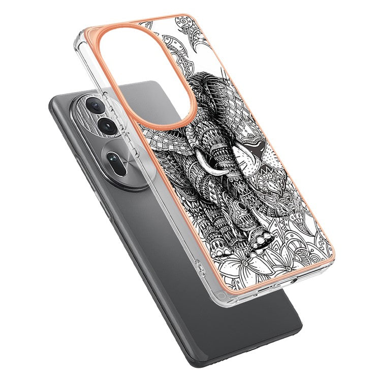 YB IMD Series-19 Style-D For Oppo Reno11 Pro 5G (Global) Electroplated Case TPU Pattern Print Back Phone Cover - Totem Elephant