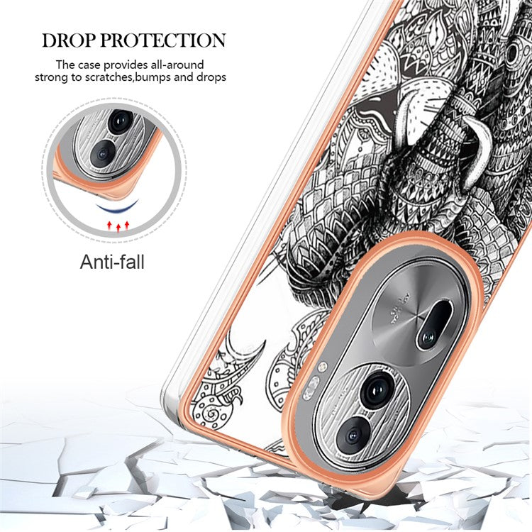 YB IMD Series-19 Style-D For Oppo Reno11 Pro 5G (Global) Electroplated Case TPU Pattern Print Back Phone Cover - Totem Elephant