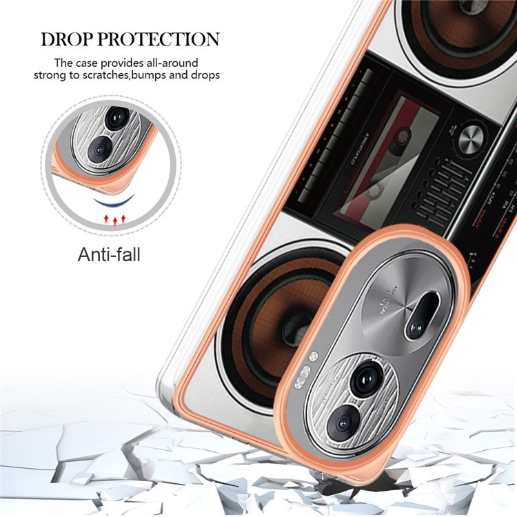 YB IMD Series-19 Style-D For Oppo Reno11 Pro 5G (Global) Electroplated Case TPU Pattern Print Back Phone Cover - Radio