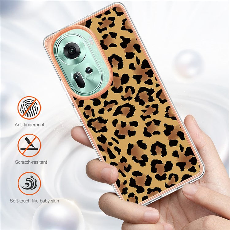 YB IMD Series-19 Style-D For Oppo Reno11 5G (Global) TPU Case Electroplated Pattern Slim Phone Shell - Leopard Print