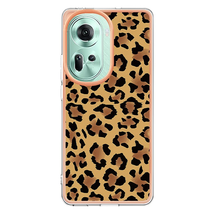 YB IMD Series-19 Style-D For Oppo Reno11 5G (Global) TPU Case Electroplated Pattern Slim Phone Shell - Leopard Print