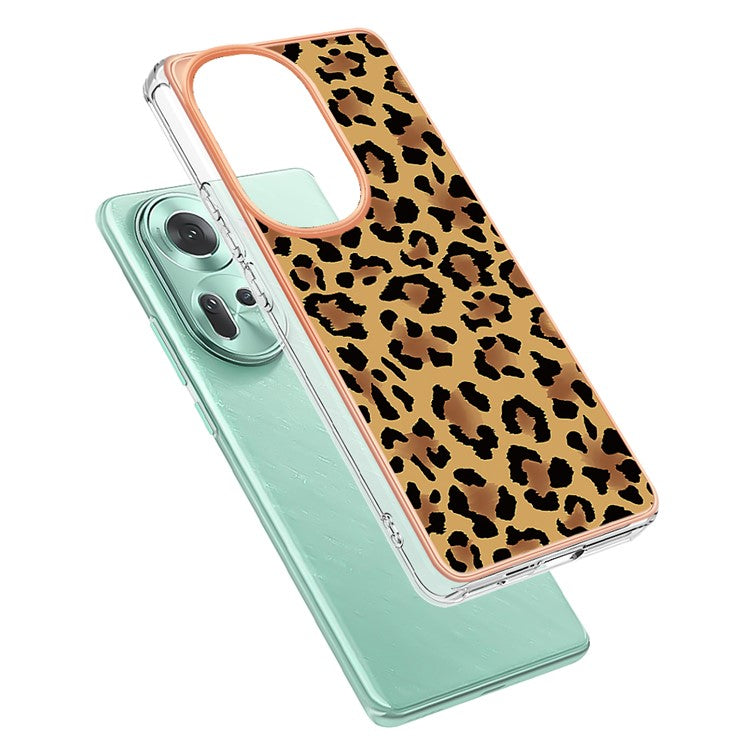 YB IMD Series-19 Style-D For Oppo Reno11 5G (Global) TPU Case Electroplated Pattern Slim Phone Shell - Leopard Print