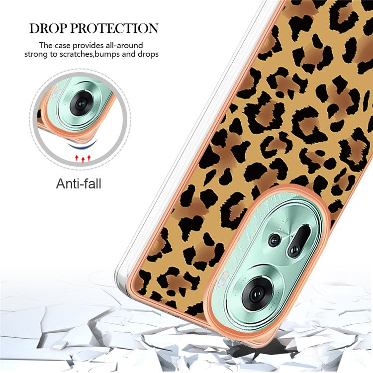 YB IMD Series-19 Style-D For Oppo Reno11 5G (Global) TPU Case Electroplated Pattern Slim Phone Shell - Leopard Print