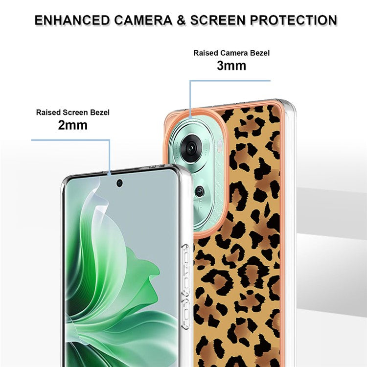 YB IMD Series-19 Style-D For Oppo Reno11 5G (Global) TPU Case Electroplated Pattern Slim Phone Shell - Leopard Print