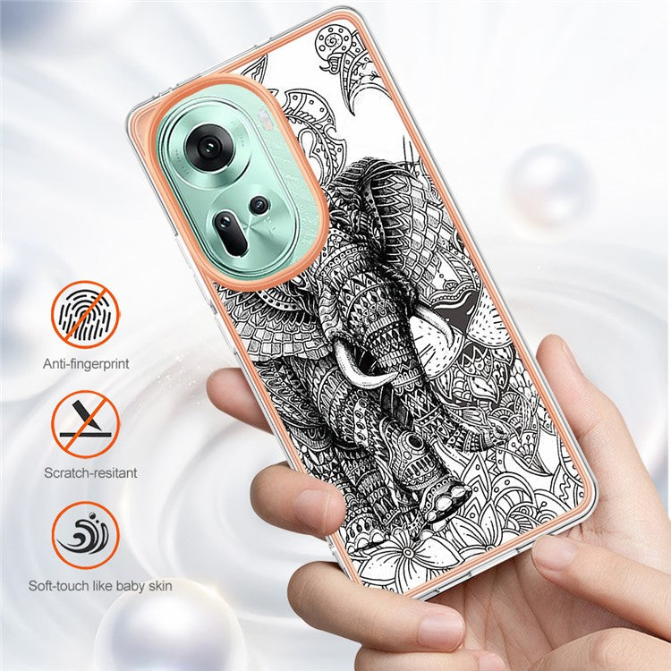 YB IMD Series-19 Style-D For Oppo Reno11 5G (Global) TPU Case Electroplated Pattern Slim Phone Shell - Totem Elephant