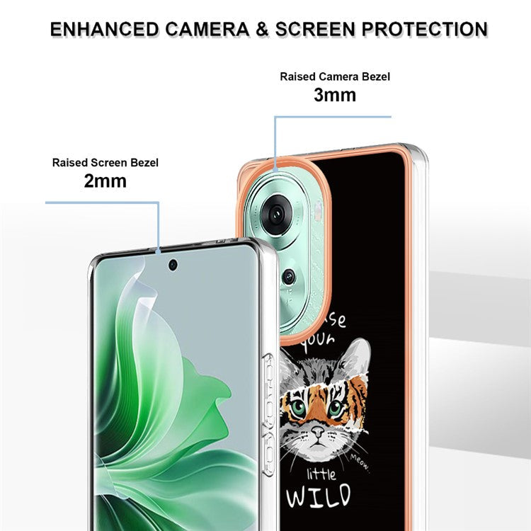 YB IMD Series-19 Style-D For Oppo Reno11 5G (Global) TPU Case Electroplated Pattern Slim Phone Shell - Cat / Tiger
