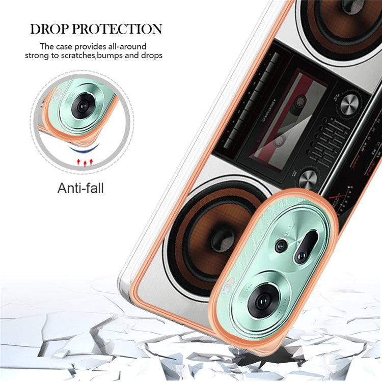 YB IMD Series-19 Style-D For Oppo Reno11 5G (Global) TPU Case Electroplated Pattern Slim Phone Shell - Radio