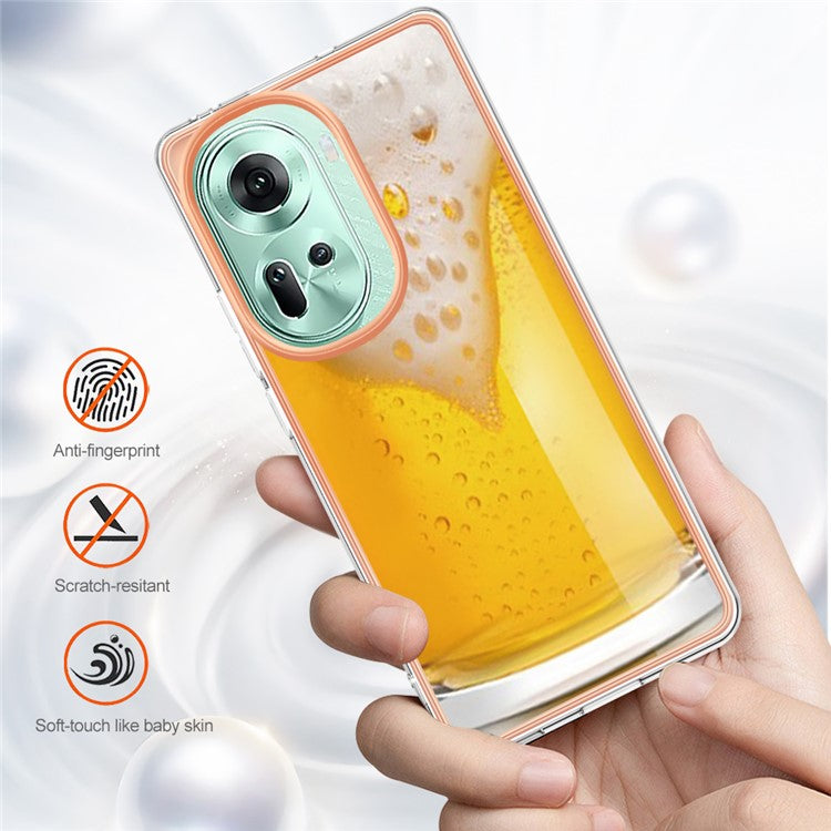 YB IMD Series-19 Style-D For Oppo Reno11 5G (Global) TPU Case Electroplated Pattern Slim Phone Shell - Beer