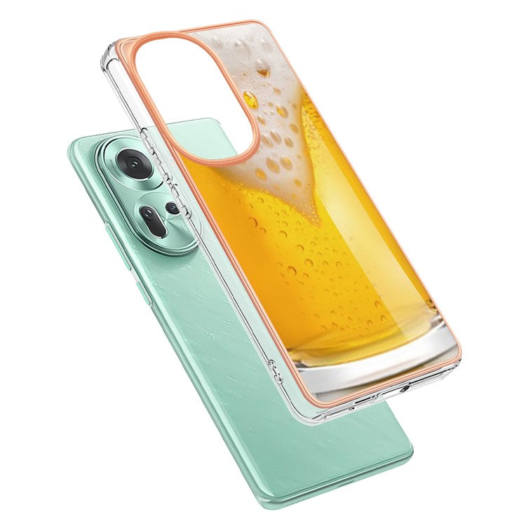 YB IMD Series-19 Style-D For Oppo Reno11 5G (Global) TPU Case Electroplated Pattern Slim Phone Shell - Beer