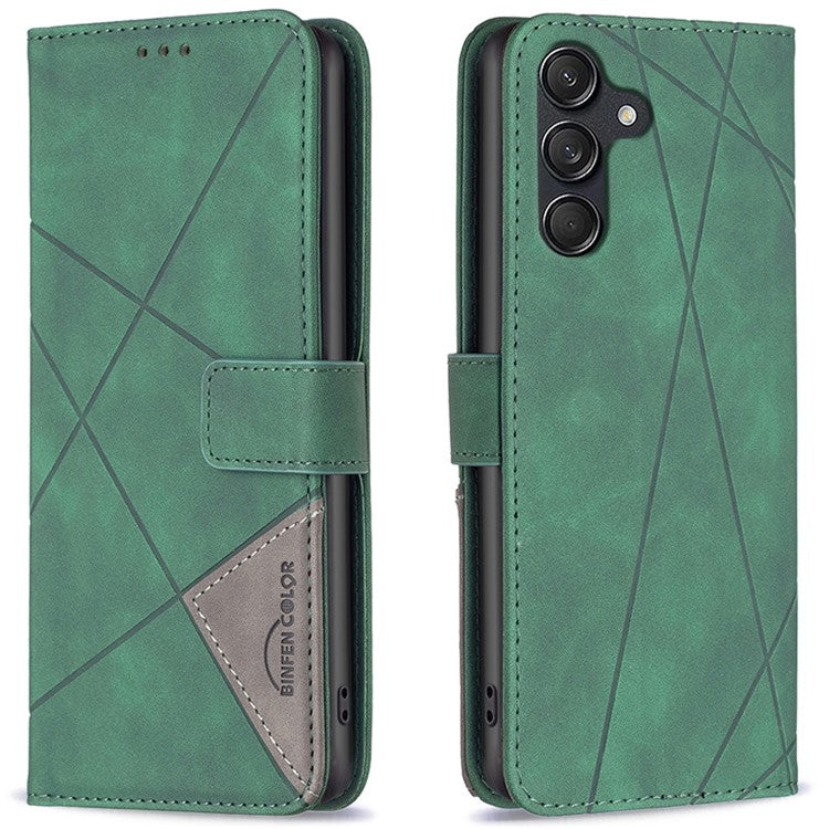 BINFEN COLOR For Samsung Galaxy M55 5G / C55 5G / F55 5G Phone Cases Wallet Stand Geometry Imprinted Leather Cover - Green