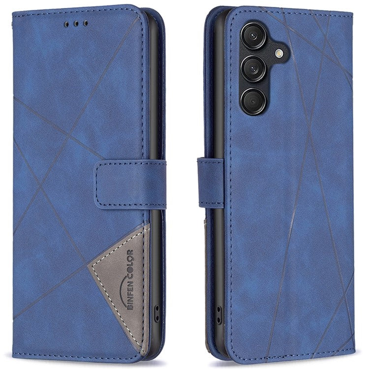 BINFEN COLOR For Samsung Galaxy M55 5G / C55 5G / F55 5G Phone Cases Wallet Stand Geometry Imprinted Leather Cover - Blue