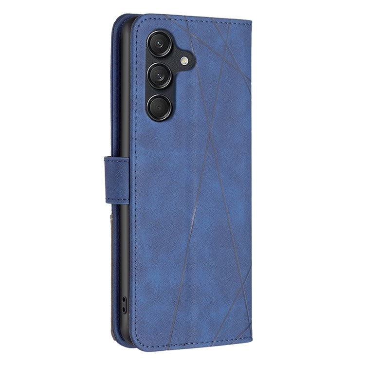 BINFEN COLOR For Samsung Galaxy M55 5G / C55 5G / F55 5G Phone Cases Wallet Stand Geometry Imprinted Leather Cover - Blue