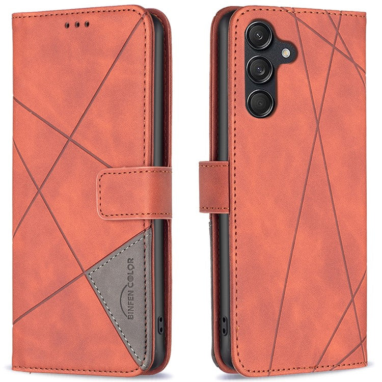 BINFEN COLOR For Samsung Galaxy M55 5G / C55 5G / F55 5G Phone Cases Wallet Stand Geometry Imprinted Leather Cover - Brown