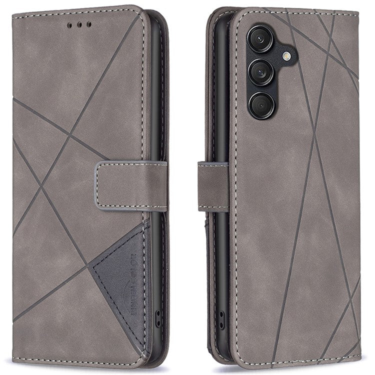 BINFEN COLOR For Samsung Galaxy M55 5G / C55 5G / F55 5G Phone Cases Wallet Stand Geometry Imprinted Leather Cover - Grey