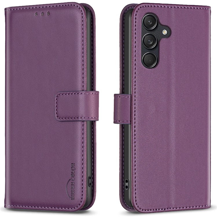 BINFEN COLOR BF17 For Samsung Galaxy M55 5G / C55 5G / F55 5G Wallet Case Shockproof Leather Phone Cover - Dark Purple