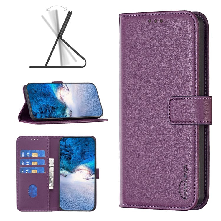 BINFEN COLOR BF17 For Samsung Galaxy M55 5G / C55 5G / F55 5G Wallet Case Shockproof Leather Phone Cover - Dark Purple