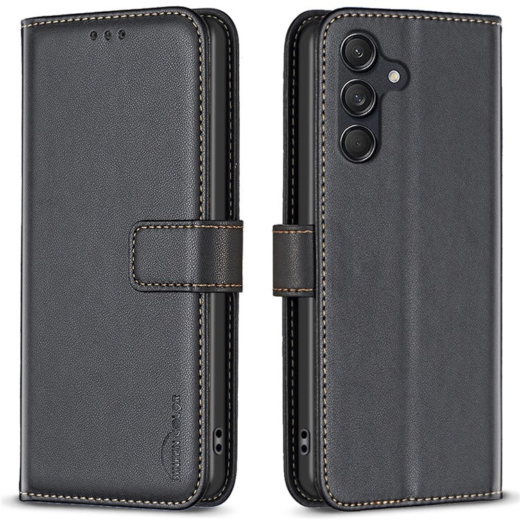 BINFEN COLOR BF17 For Samsung Galaxy M55 5G / C55 5G / F55 5G Wallet Case Shockproof Leather Phone Cover - Black