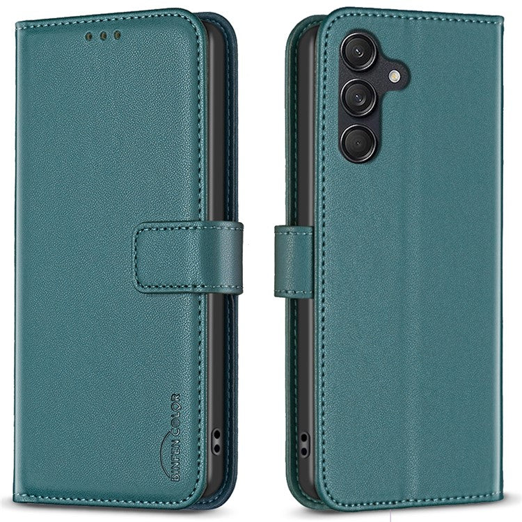 BINFEN COLOR BF17 For Samsung Galaxy M55 5G / C55 5G / F55 5G Wallet Case Shockproof Leather Phone Cover - Green