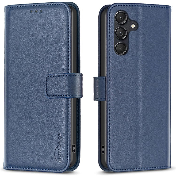 BINFEN COLOR BF17 For Samsung Galaxy M55 5G / C55 5G / F55 5G Wallet Case Shockproof Leather Phone Cover - Blue